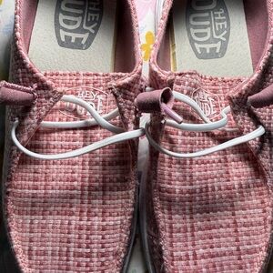Hey Dude Pink Crosshatch Slip-Ons